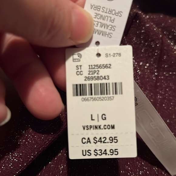 VS Pink Seamless Shimmer Plunge Sports Bra Wild Rose Shine Large longline - Picture 8 of 11